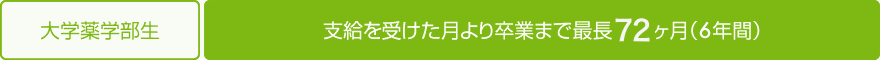 大学薬学部生・支給を受けた月より卒業まで最長 36ヶ月（6年間）